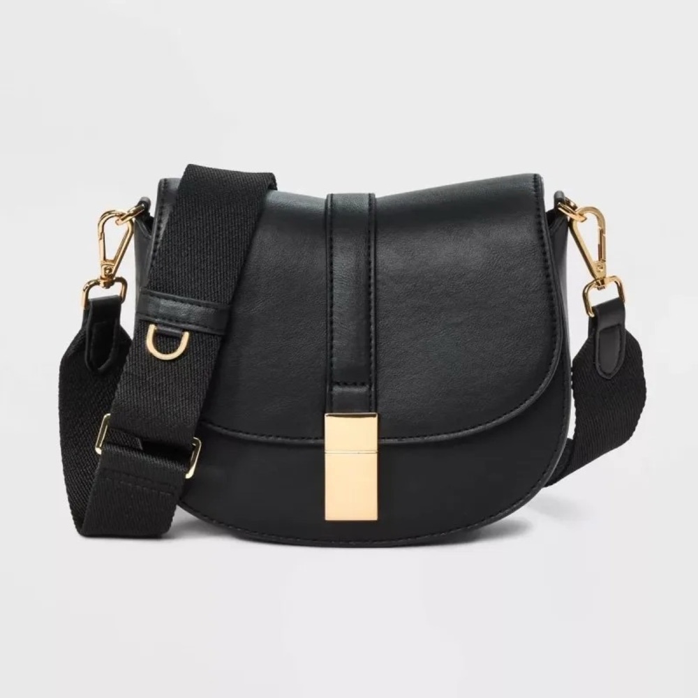 a new day Black Crossbody Bag with Gold Accents Adjustable strap